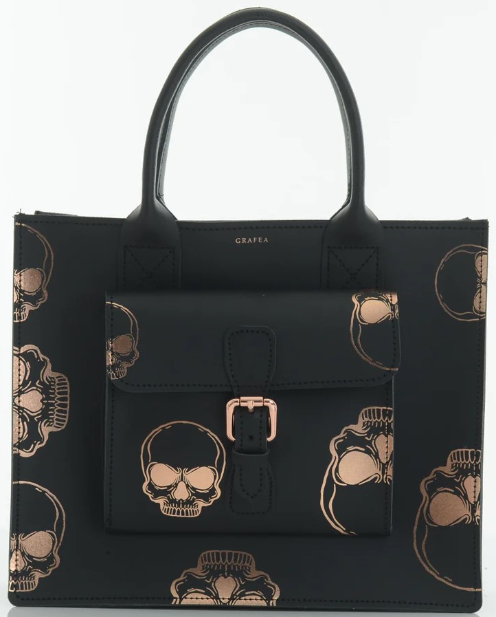 BOLSO DE MANO CALAVERA ORO